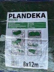 Брезент (тент, пландека) зелений поліпропіленовий з металевими кільцями 8*12 м