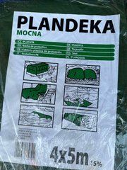 Брезент (тент, пландека) зелений поліпропіленовий з металевими кільцями 4*5 м